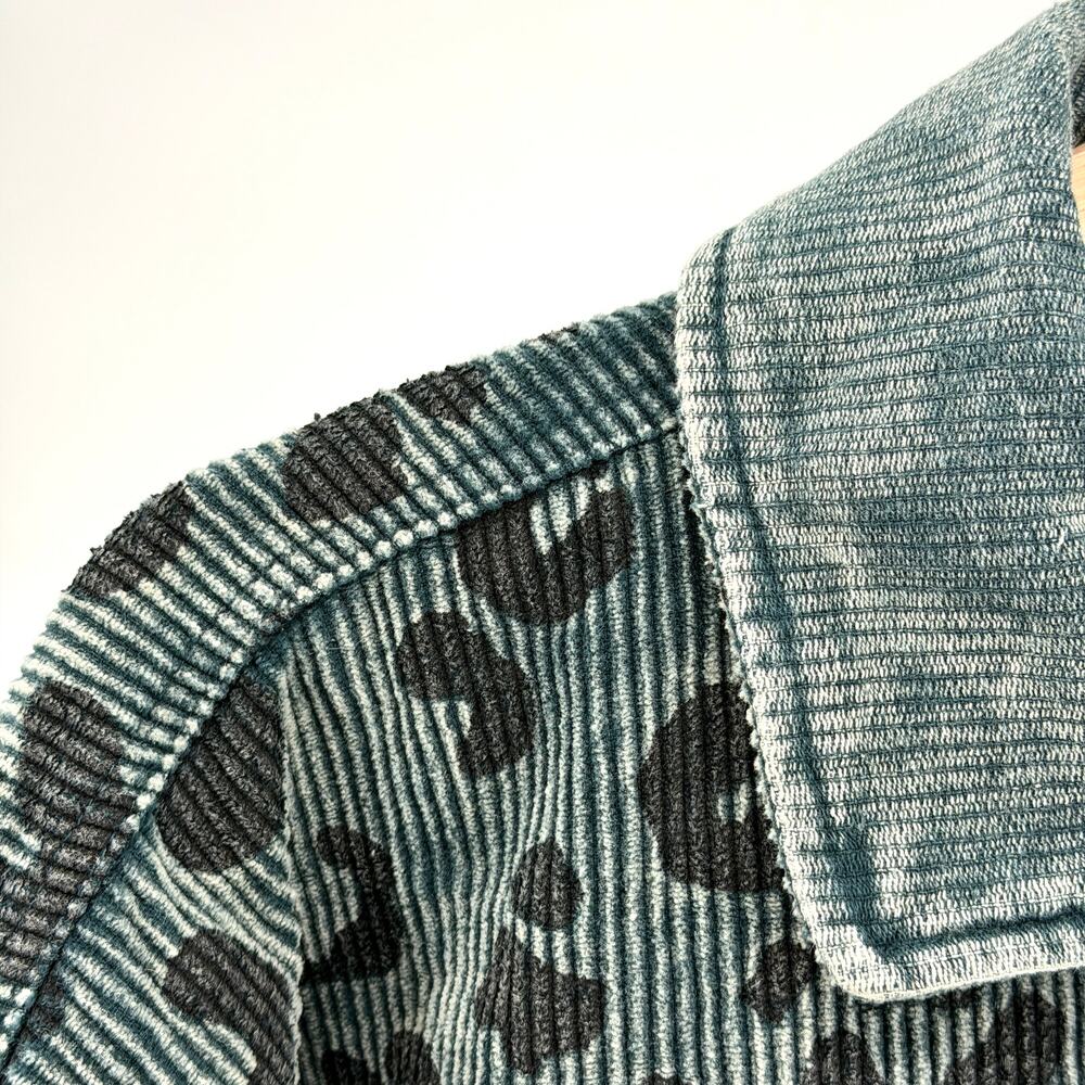 Bibi Vintage Washed Green Sage Corduroy Leopard Spot Button Down Shacket Jacket - Picture 3 of 8